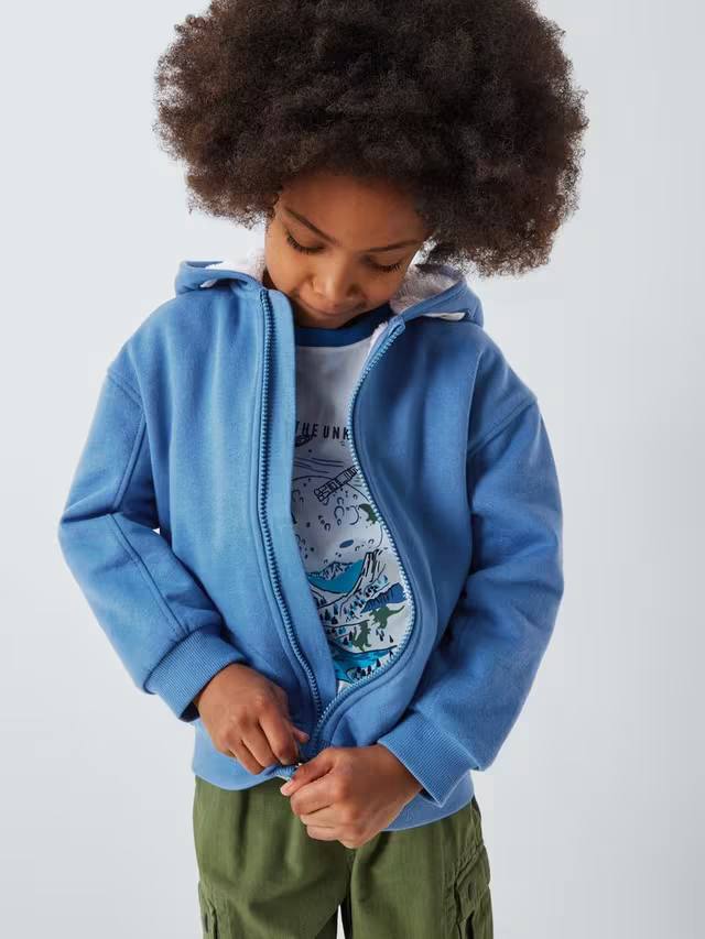 John lewis  Boys' Borg-Lined Zip Through Hoodie